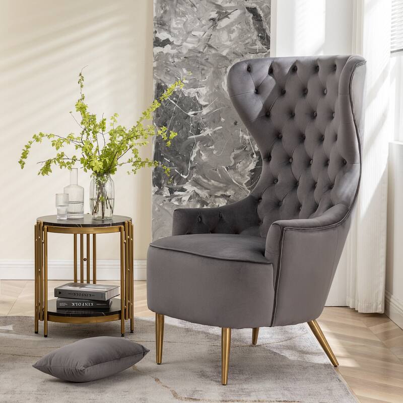 KINWELL Tufted High Wingback Accent Chairs Velvet Armchairs, Set of 2
