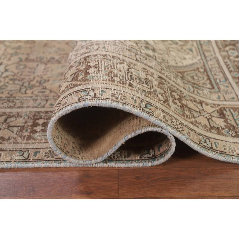 Hand Knotted Oriental 100% Wool Carpet Traditional Medallion Beige & Ivories Tabriz Area Rug - 9' 6'' X 6' 5''