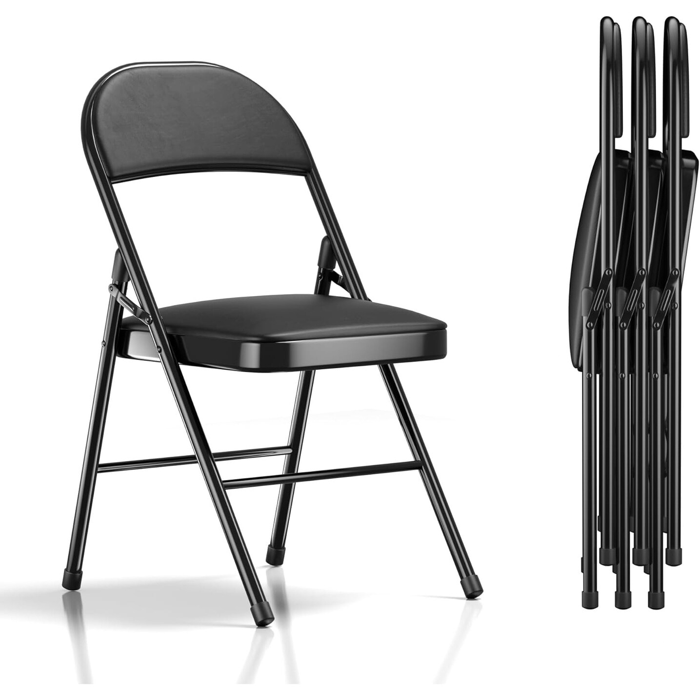 VECELO 4 Pack Folding Chairs with Soft PU Padded Cushion Seats for