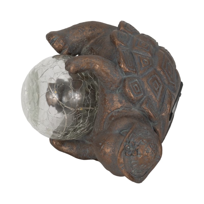 Sagebrook Home 7" Turtle Featuring a Solar Orb in Antique Copper Finish, Durable Polyresin Decor