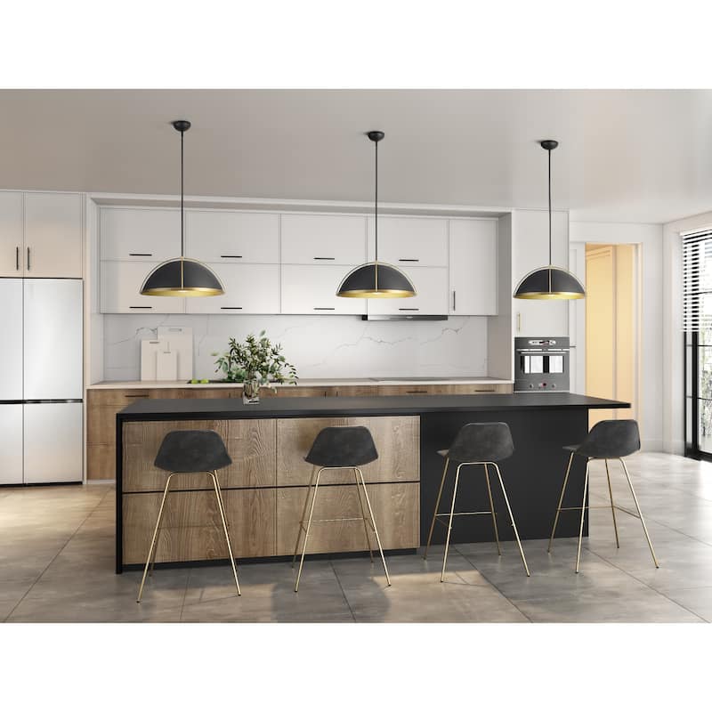 Artcraft Dahlia 1-Light Pendant 17.6" - Semi-Matte Black with Brushed Brass Accent - Semi-matte Black, Brushed Brass