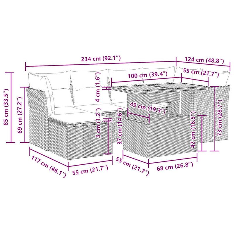 Stylish 7-Piece Outdoor Sofa Set - 21.7 x 39.4 x 28.7 in