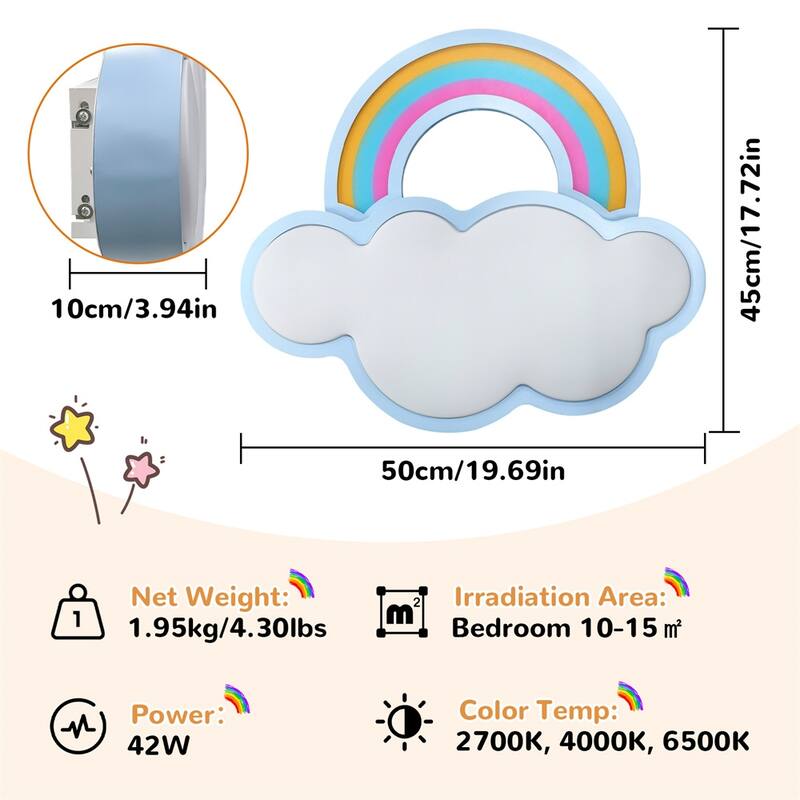 Kids Cloud-Shaped Ceiling Light W/3 Adjustable Colors Energy Saving