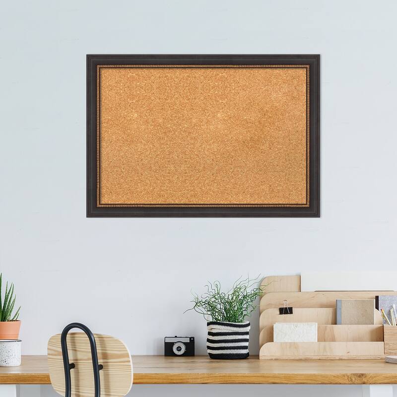 Ashton Black Wood Framed Natural Corkboard Bulletin Board, Organization Board, Pin Board