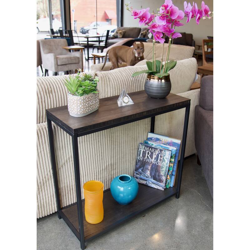 2 Tier Solid Bamboo Steel Frame Console Table