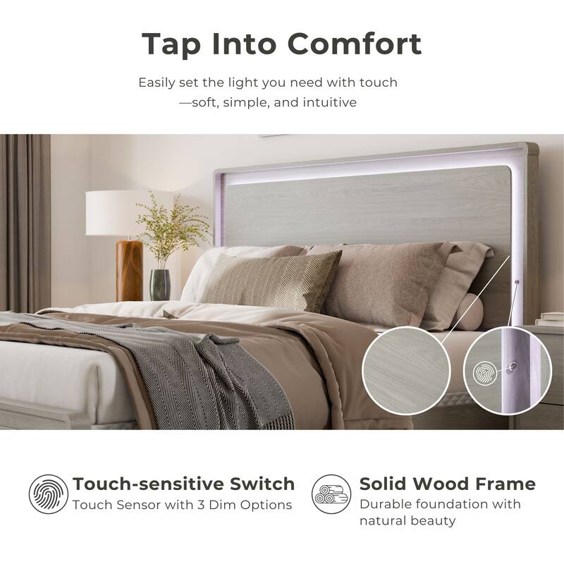 Furniture of America Thalia Modern Grey Wood Panel Bed with LED on Headboard