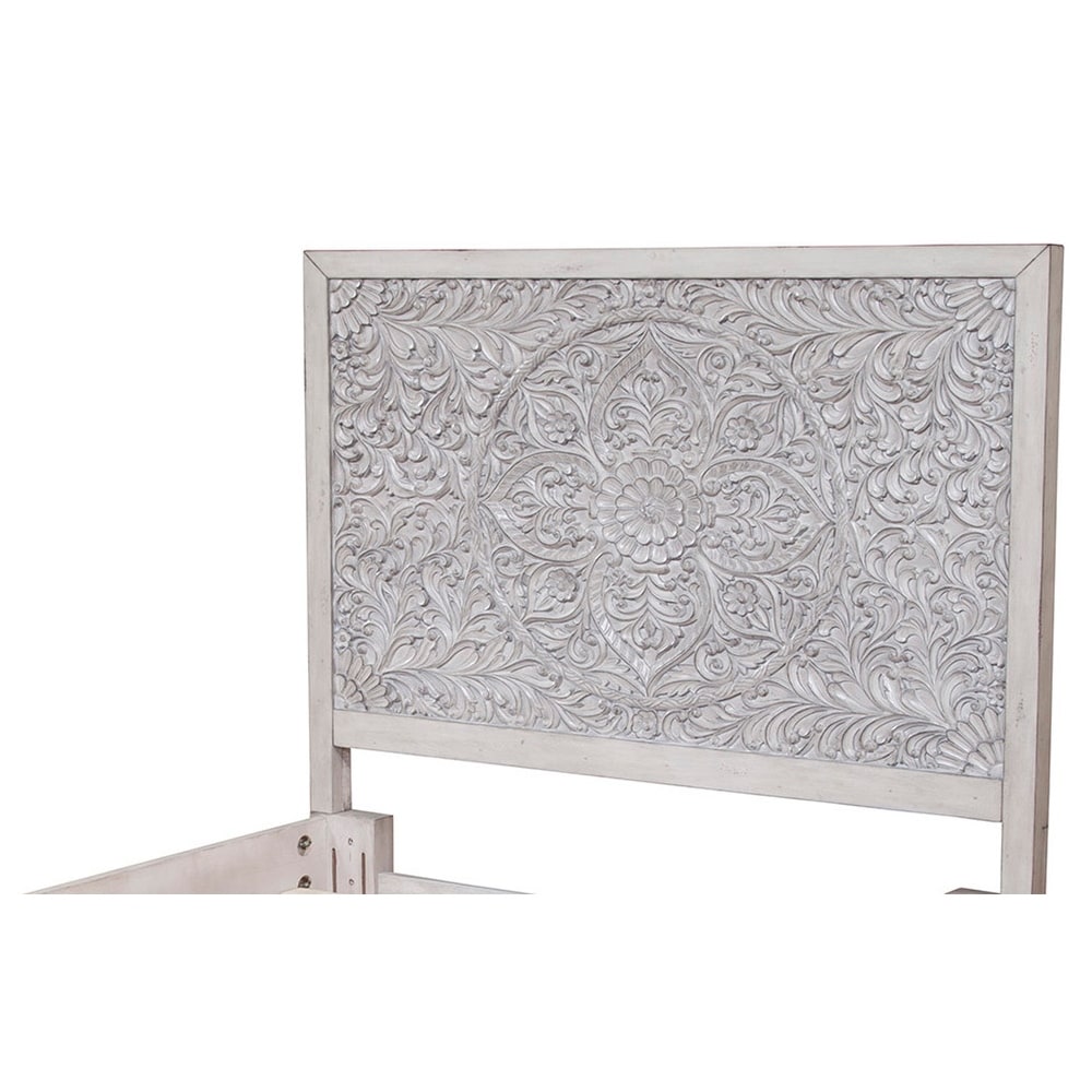 Gray carved mahogany floral sale medallion verena headboard
