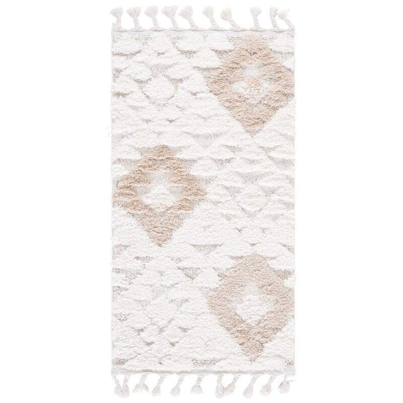SAFAVIEH Moroccan Tassel Shag Delores 2-inch Thick Rug - 2'3" x 4' - Ivory/Beige