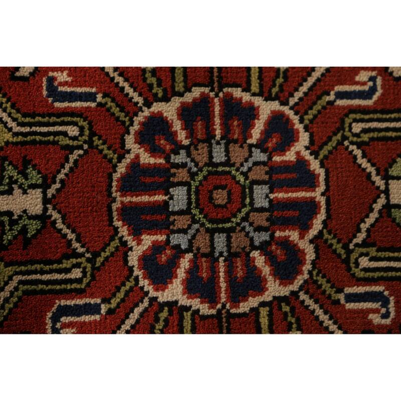 Geometric Heriz Serapi Indian Rug Hand-Knotted Blue Wool Carpet - 7'11"x 9'9"