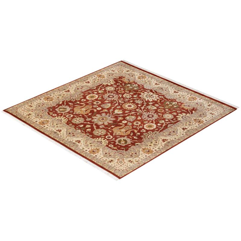 Overton Handknotted Wool Traditional Oriental Orange Square Area Rug - 6' x 9'