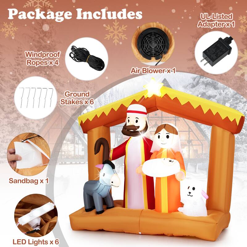 6 FT Christmas Inflatables Nativity Scene Decoration w/ LED Lights
