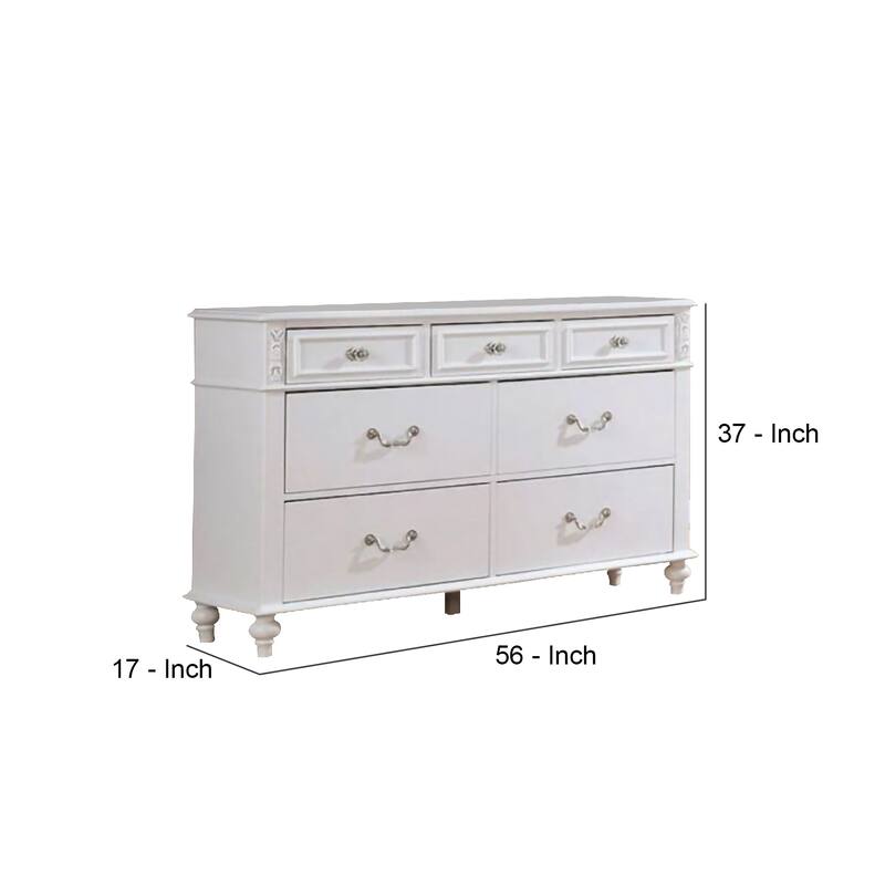 Dresser with 7 Drawers and Crystal Knobs, White