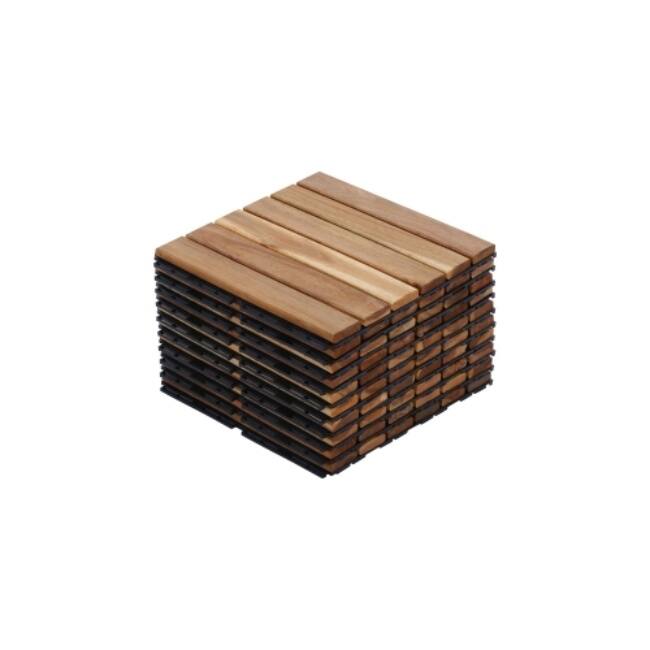 10 PCS Interlocking Deck Tiles Checker Pattern,12" x 12" Light Gray Square Acacia Hardwood Outdoor Flooring - Yellow