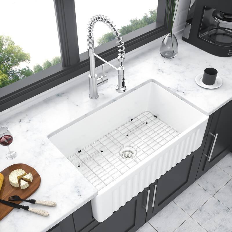 White Farmhouse Single Bowl Ceramic Kitchen Sink