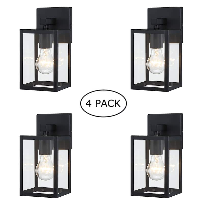 9.5 in. Black Outdoor Hardwired Wall Lantern Scone with Clear Glass Shade and No Bulbs Included - 4Pack - Black