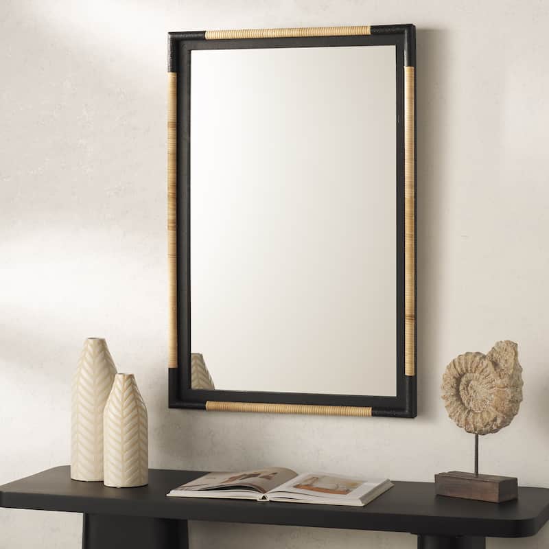 SAFAVIEH Home Renah 24 x 36-inch Vertical Rectangle Natural/Black Mirror - 23.6"W x 1.6"D x 36"H