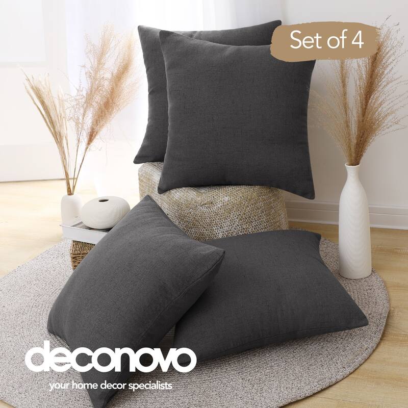Deconovo Faux Linen Throw Pillow Covers 4 PCS(Cover Only) - 22"x22" - Dark Grey