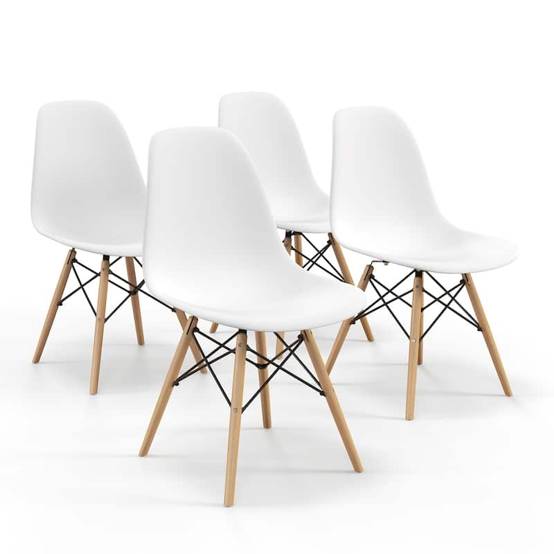 Set of 4 Modern Dining Chairs with Beech Wood Legs and Ergonomic Backrest for Kitchen or Dining Room - White