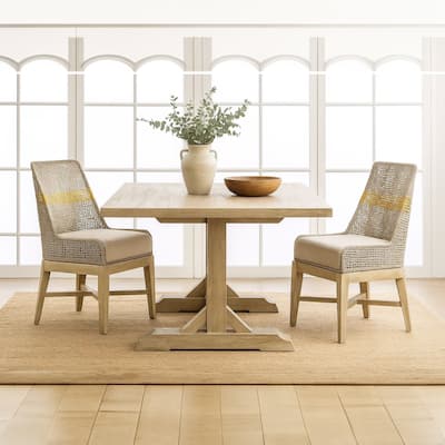 Avira Set of 2 Dining Chairs Handcrafted Mango Wood Cotton Rope Weaving Beige Cushion
