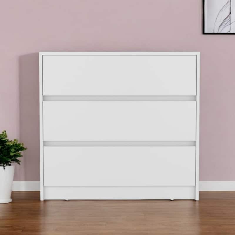 Modern 3 Drawer Dresser Wood Storage Chest for Bedroom or Office - White