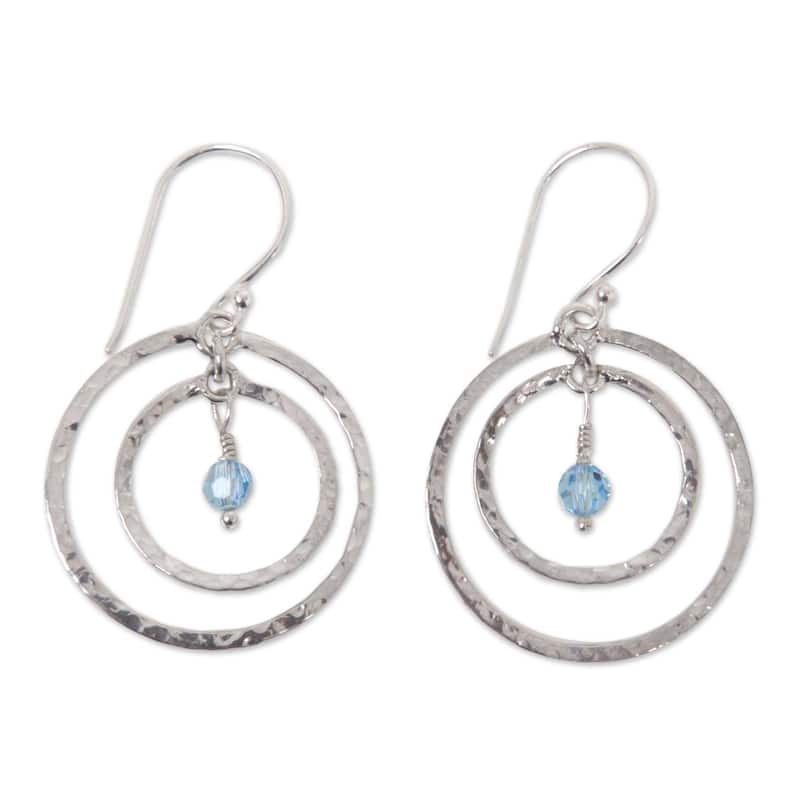 NOVICA Handmade Sterling Silver Blue Halo Earrings (Indonesia) - 1.6*1 - Silver - White