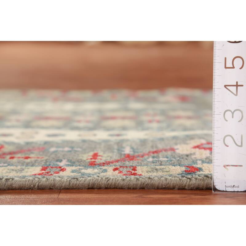 Hand Knotted Oriental 100% Wool Carpet Traditional Geometric Greys & Charcoal Heriz (serapi) Area Rug - 5' 11'' X 2' 7''