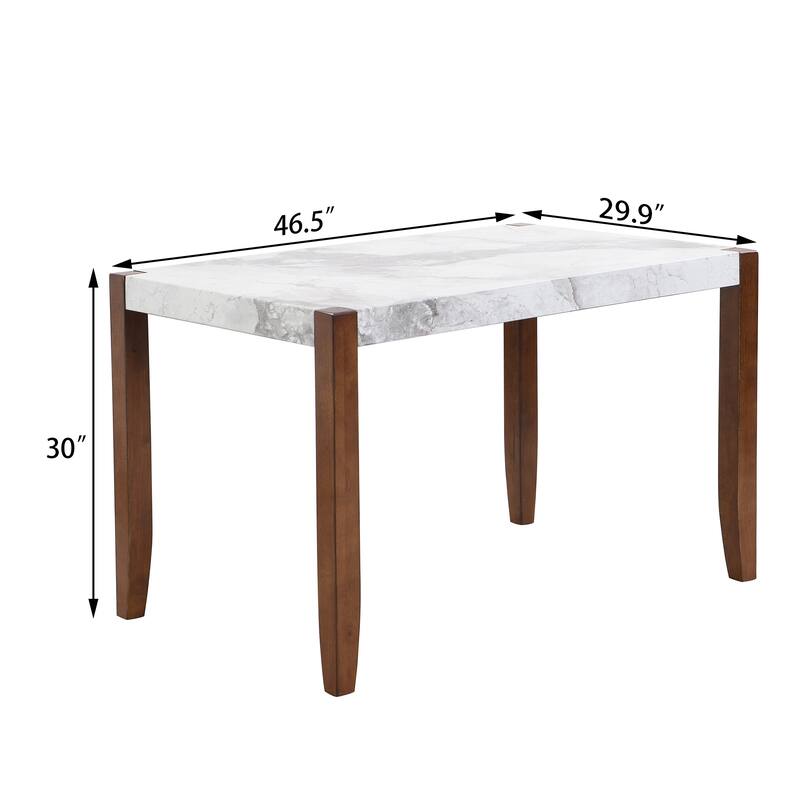 46.5" Modern Dining Table, Rectangular Faux Marble Kitchen Table