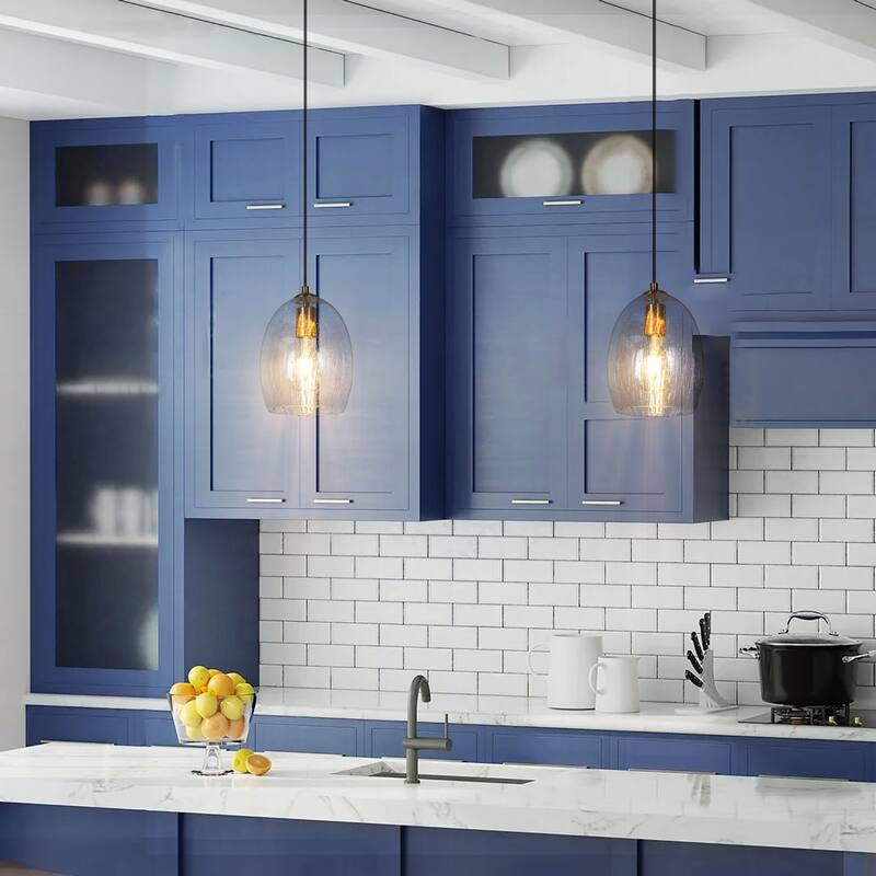 Yarge Modern Mini Pendant Brass Gold Light Abstract Raindrop Glass Dimmable Kitchen Island Lighting - D7" x H10"