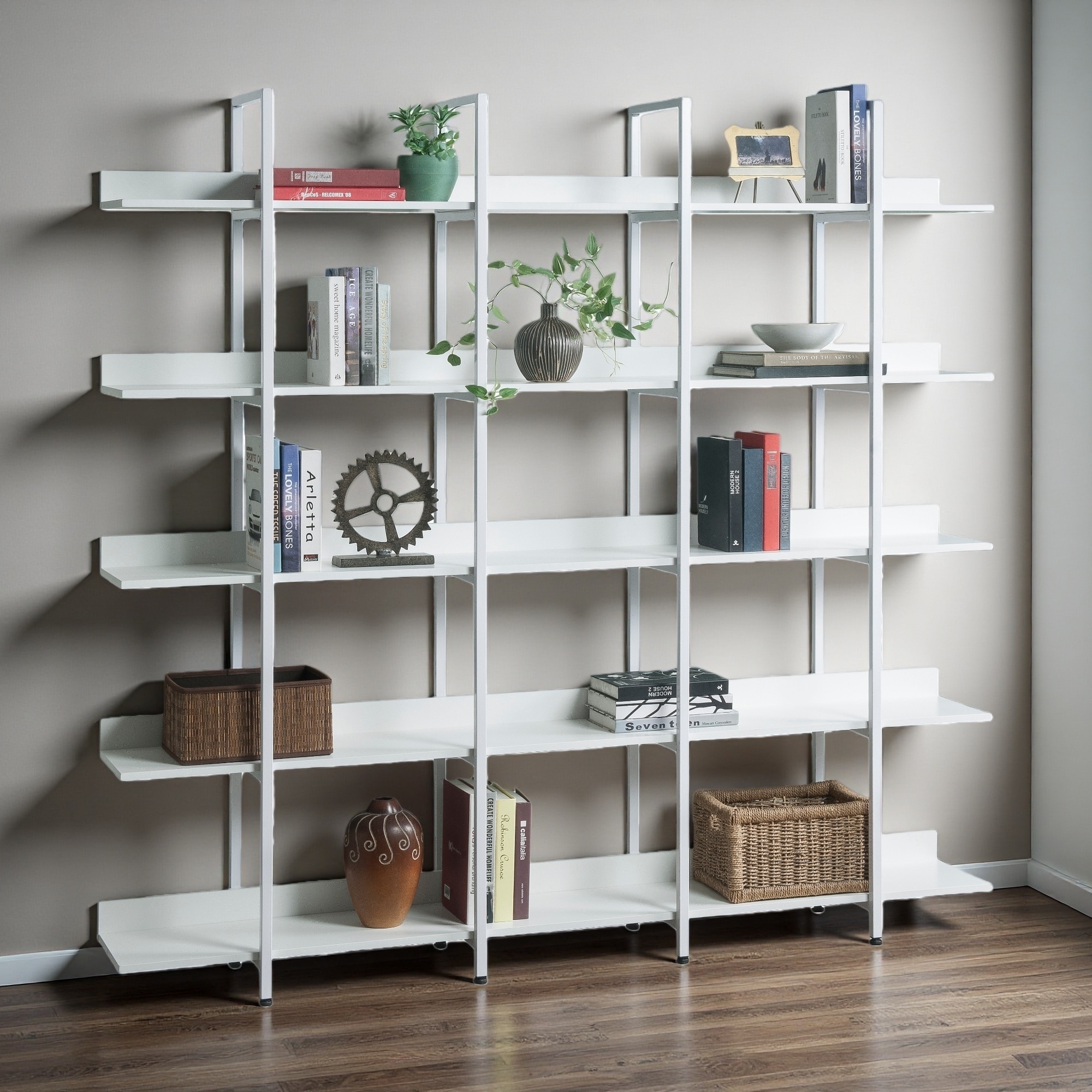 70.87"H 5 Tier Bookcase Home Office Open Bookshelf, MDF Board, Metal Frame, Adjustable Foot Pads & Anti-Falling Device