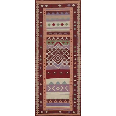 Hand Woven Oriental 100% Wool Carpet Southwestern Tribal Multi-Colored Kilim Runner Rug - 9' 10'' X 3' 2''