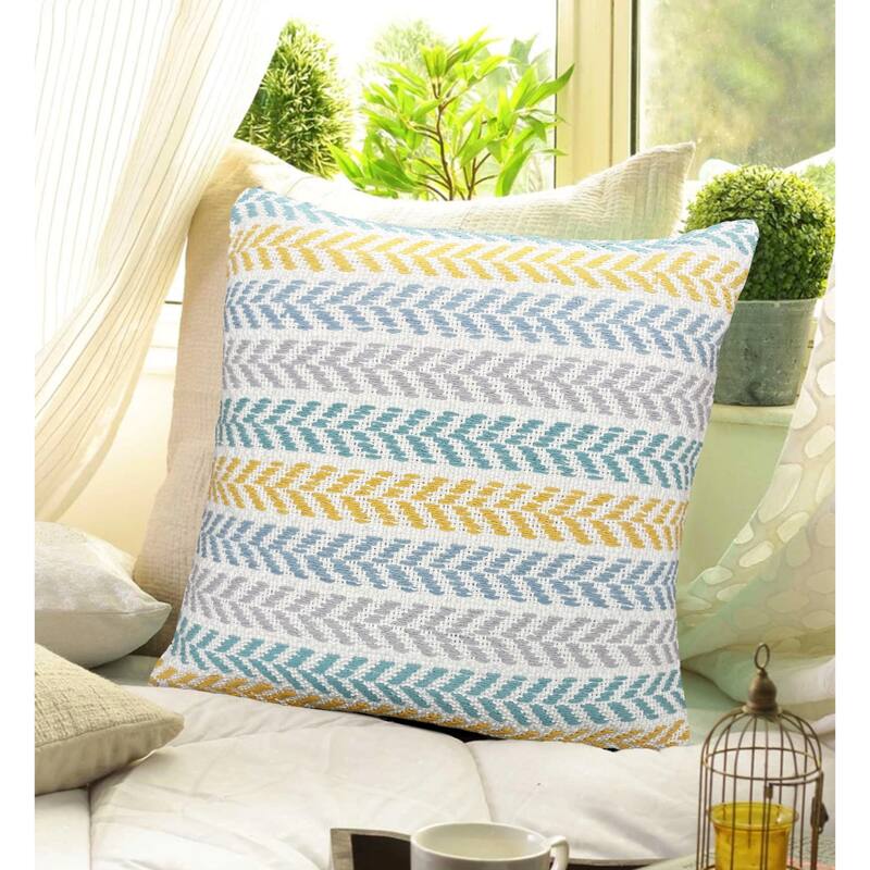 Handwoven Coastal Chevron Throw Pillows - 18" - Yellow and Blue - Set of 2