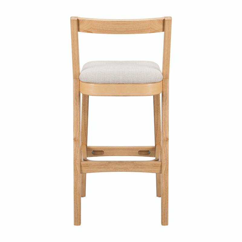 Jasper Indoor Rubberwood Bar Stools with Beige Upholstery and Dark Brown Finish, Set of 2