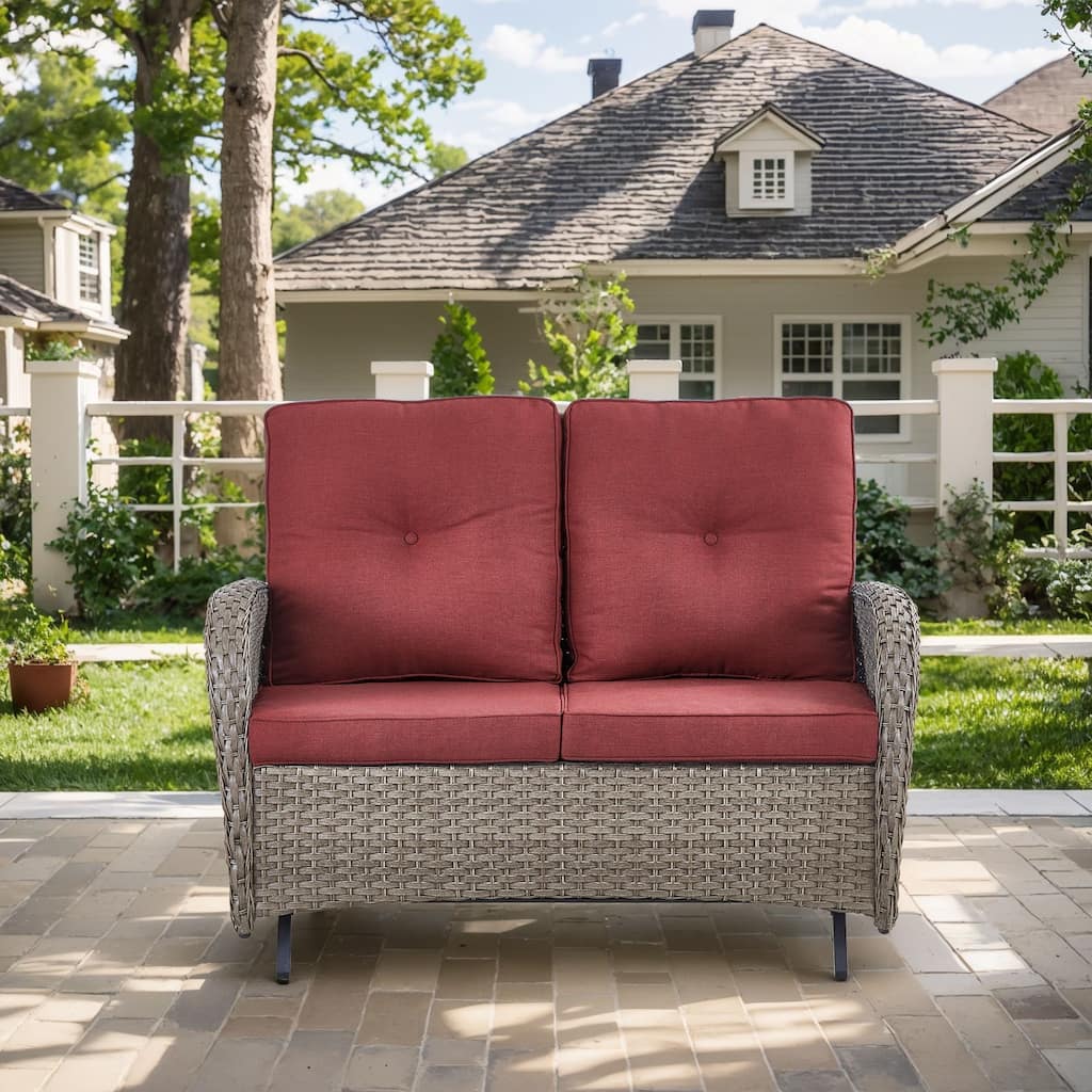 Outdoor Glider Loveseat Patio Sofa Grey-Red - Grey