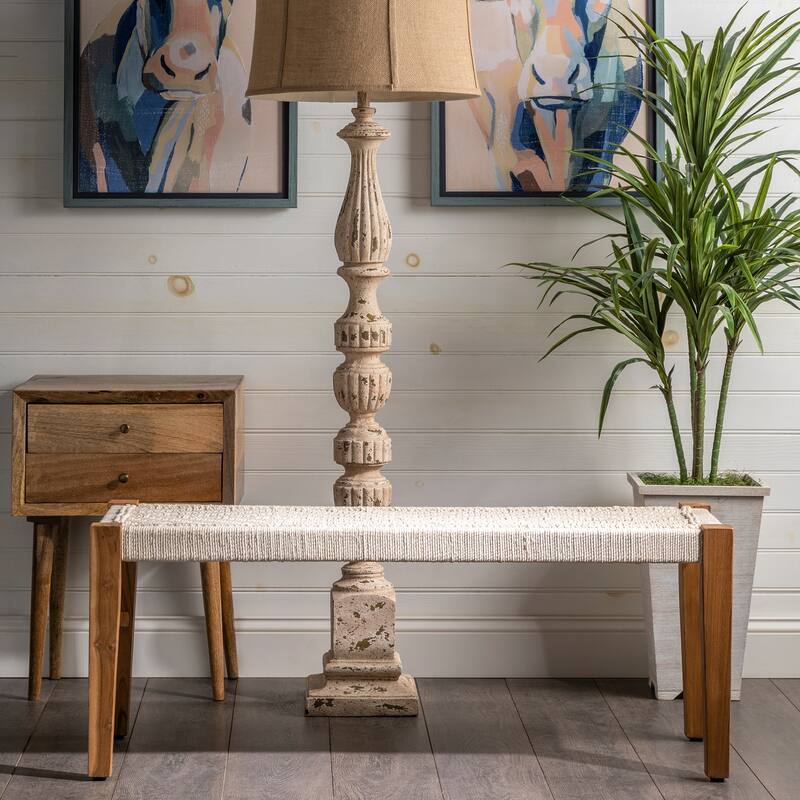 Bengal Manor Mango Wood and Jute Yarn Bench - 46x16x18"