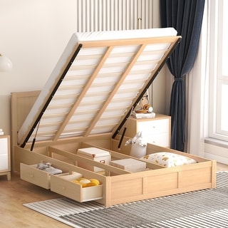 78in.W Full Size Wood Platform Bed with Underneath Storage and