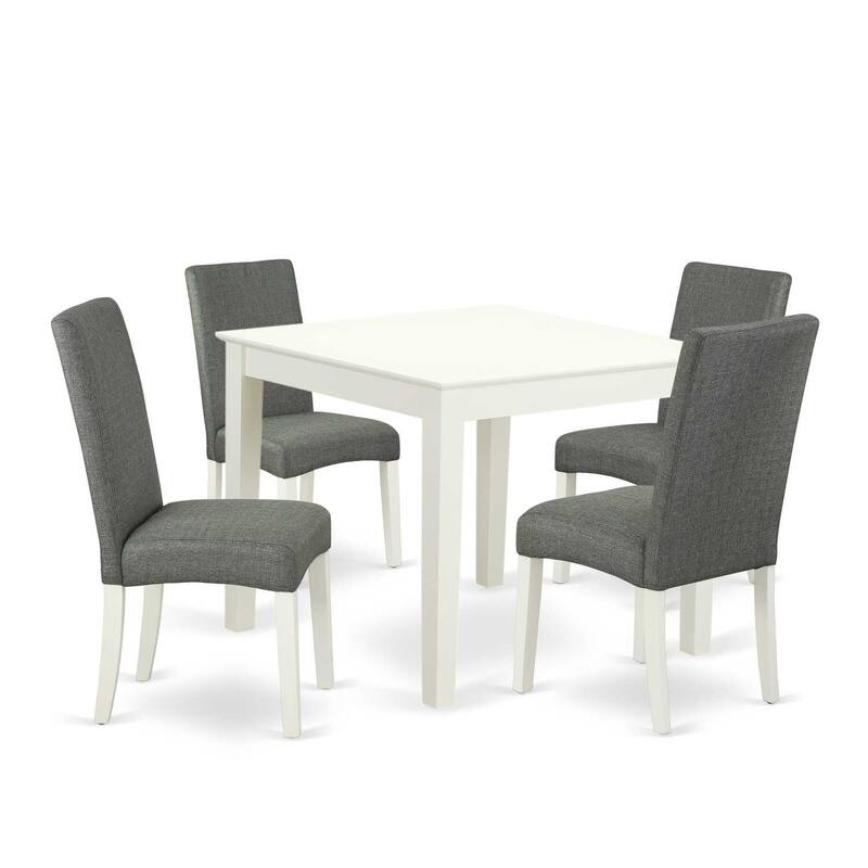French Country Dining Set 5Pc Square Table & Chairs - Linen White Legs, Gray Fabric