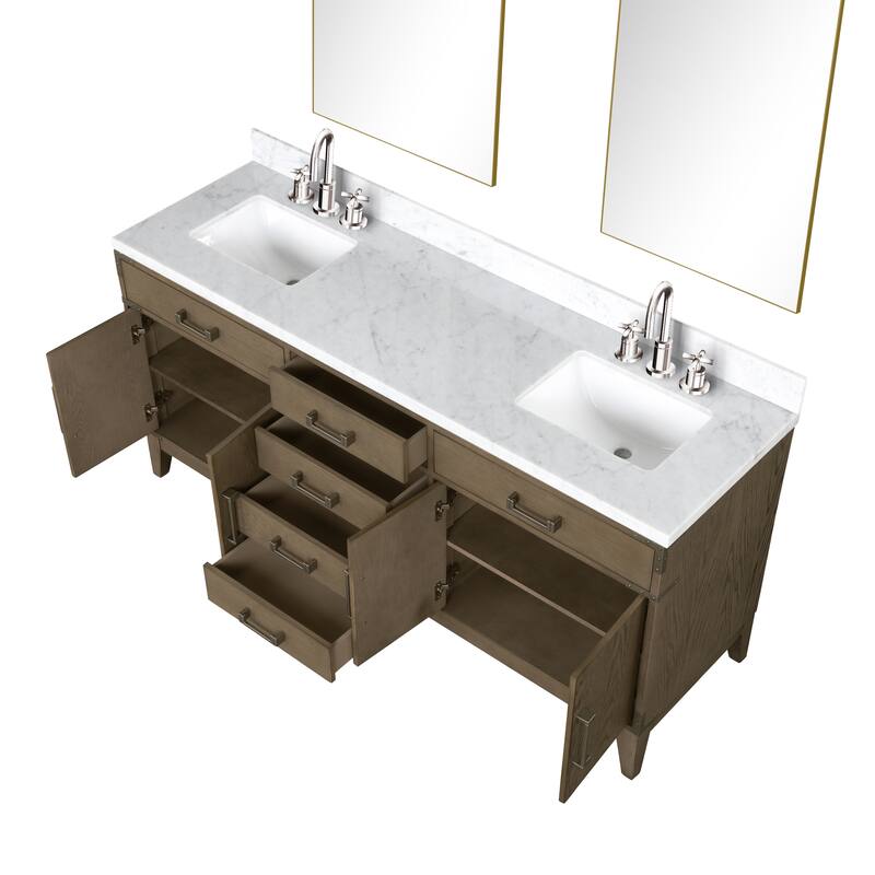 Lexora Laurel Bath Vanity, Carrara Marble Top, Faucet Set, and Mirror