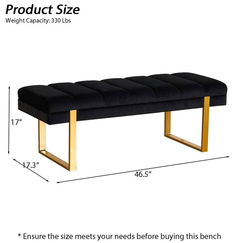 Upholstered Bedroom Bench Tufted Entryway Bench Modern End of Bed Bench Dining Bench with Gold/Black Metal Legs for Window