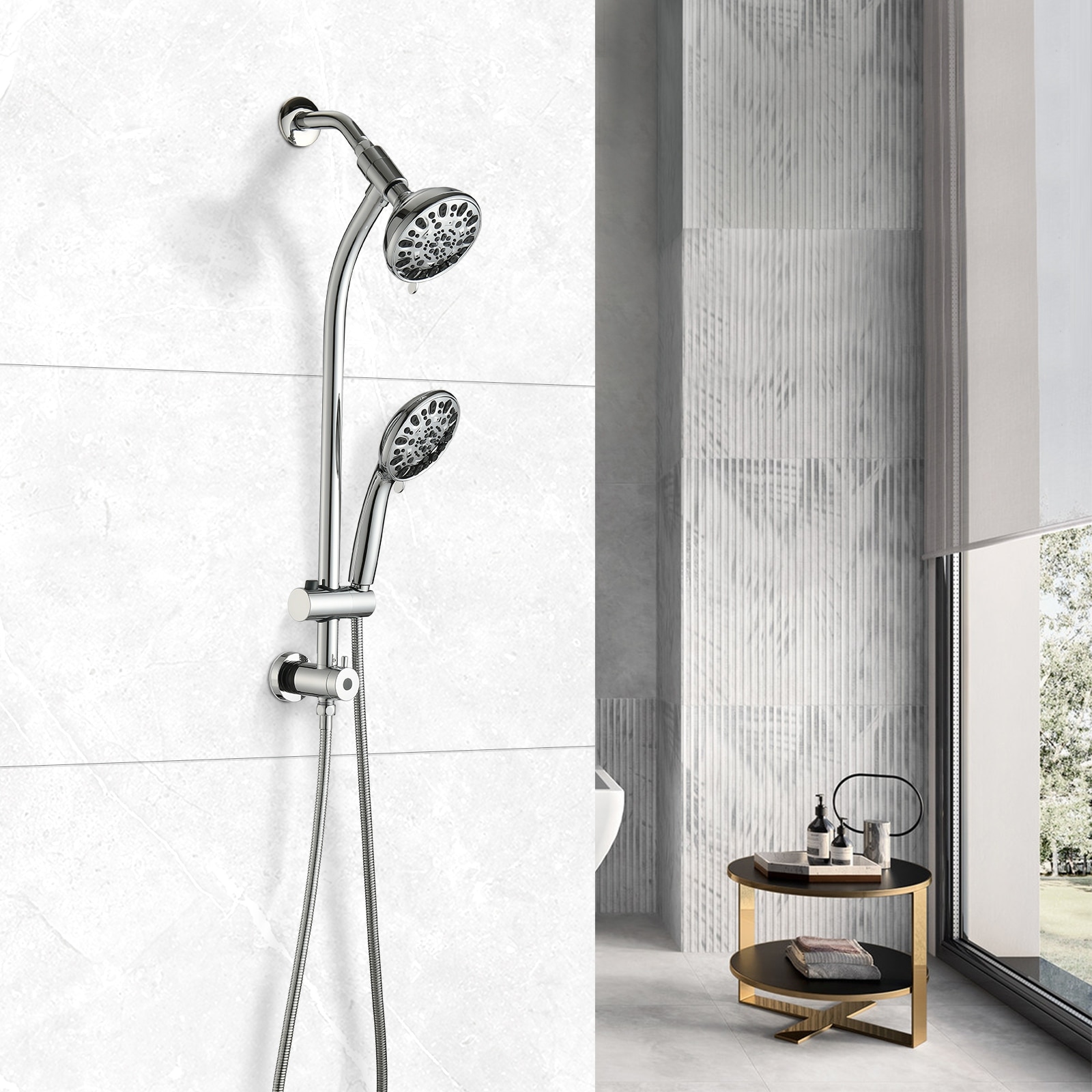 YASINU 26" Drill-Free Slide Bar Combo Rain Showerhead 7-Setting Spa System