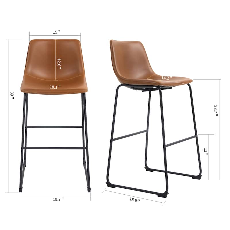 Set of 2 Adan Iron Frame Vintage Cappuccino Faux Leather Bar Stool