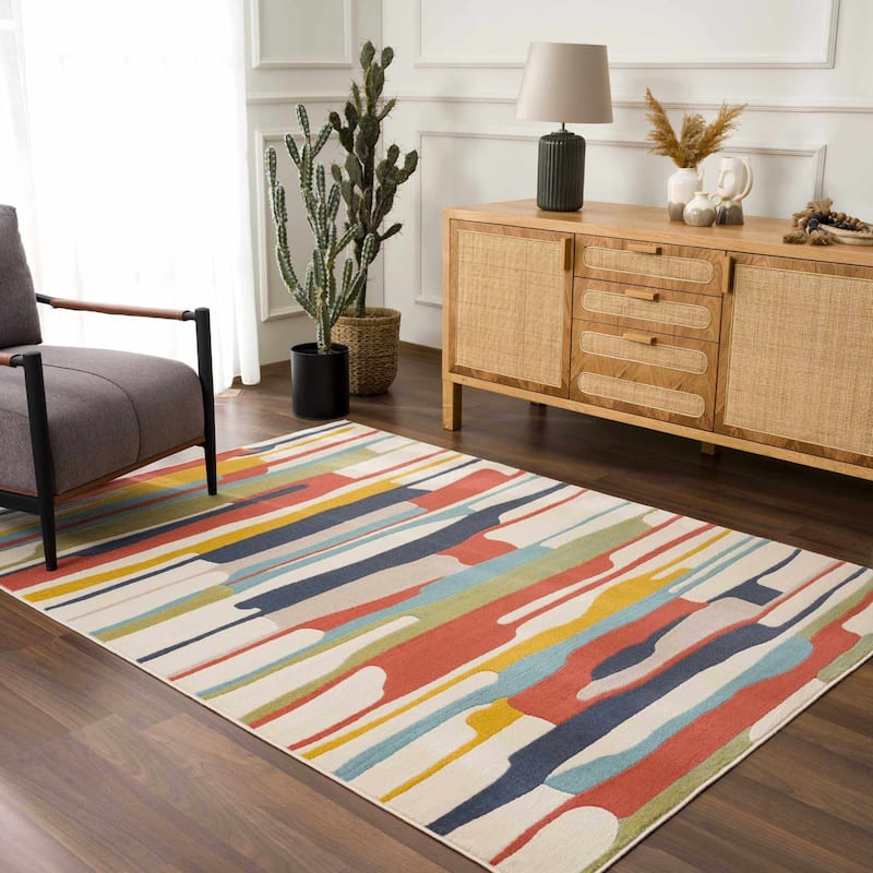 Hauteloom Means Living Room, Bedroom Area Rug - Black, Charcoal, Peach - 2' x 3'