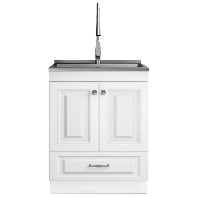 WYNDENHALL Bakersfield Transitional Laundry Cabinet with Faucet and Stainless Steel Sink