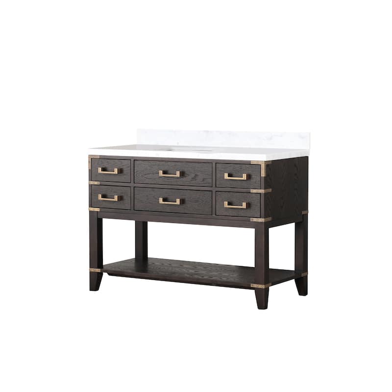 Norwalk 48 in W x 22 in D Black Oak Single Bath Vanity and White Quartz Top
