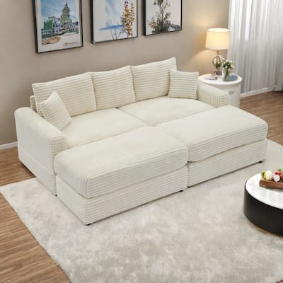 82" Corduroy 2-Piece Sectional Sofa with Stretch Slipcovers and 2 Pillows