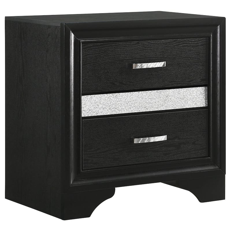 Alexandria Black 2-drawer Nightstand with Hidden Jewelry Tray