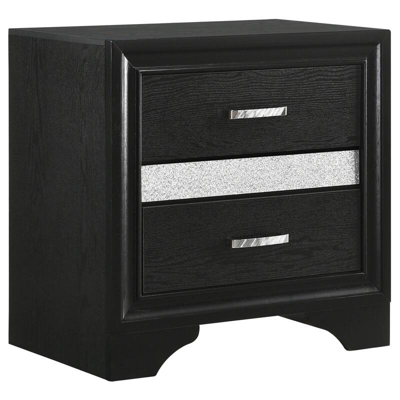 Black 2-Drawer Nightstand with Hidden Jewelry Tray and Full Extension Glides