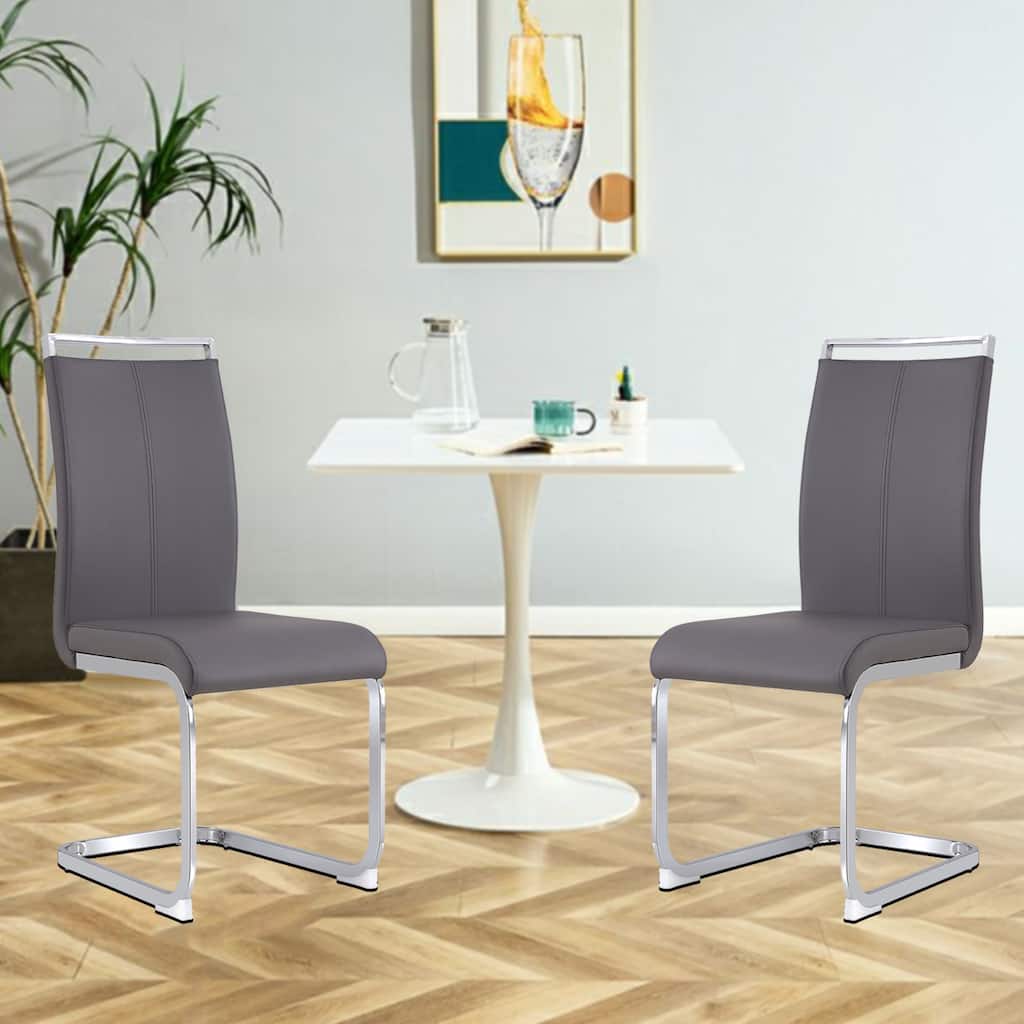 Modern PU Faux Leather High Back Dining Chairs with C-shaped Tube Chrome Metal Legs for Multiple Rooms