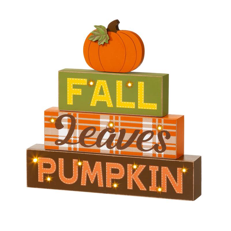 Glitzhome 12"H LED Lighted Fall Wooden Block Word Sign