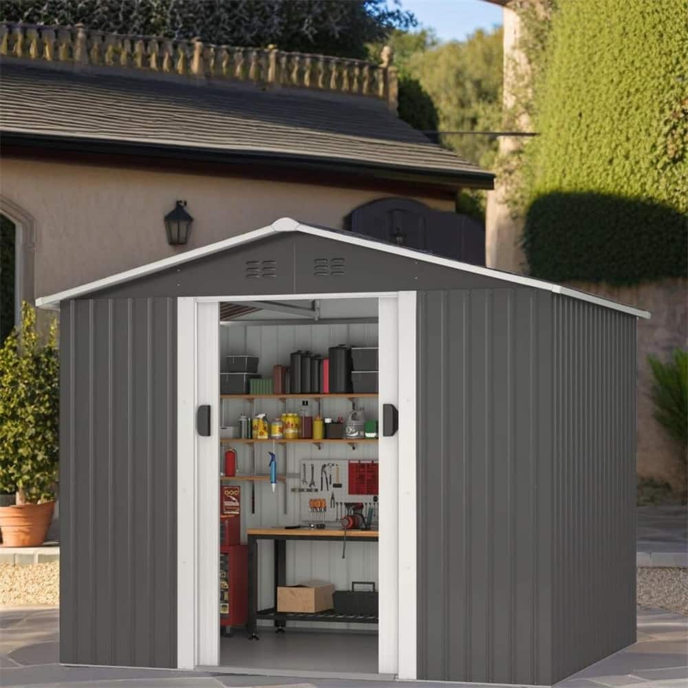 Outdoor Steel Storage Shed with Lockable Sliding Doors and Vents