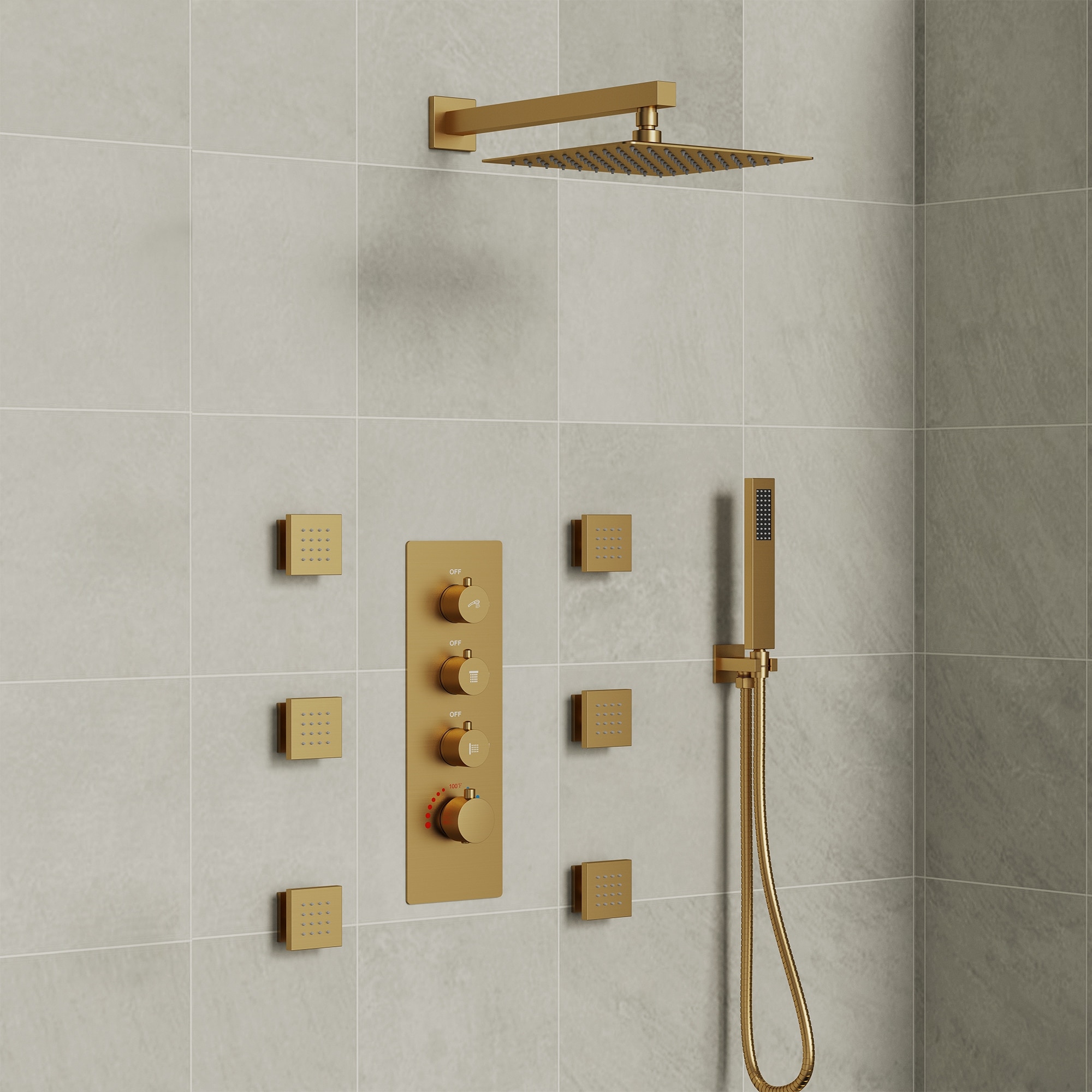 Thermostatic Shower System 12" Rain Shower Head with High Pressure Handheld Spray